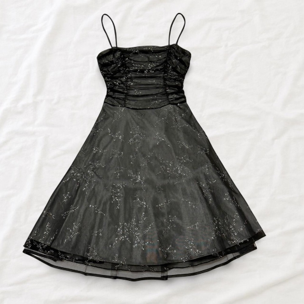 Steppin Out Vintage Y2K Black Mesh Floral Embroidery Cocktail Dress L Whimsigoth